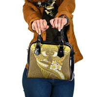 Gold Polynesia Shoulder Handbag Tribal Pattern Tropical Frangipani