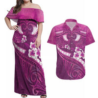 Pink Polynesia Couples Matching Off Shoulder Maxi Dress and Hawaiian Shirt Tribal Pattern Tropical Frangipani LT14 Pink - Polynesian Pride