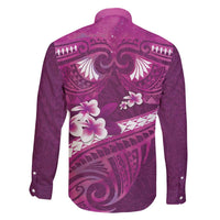 Pink Polynesia Family Matching Long Sleeve Bodycon Dress and Hawaiian Shirt Tribal Pattern Tropical Frangipani LT14 - Polynesian Pride