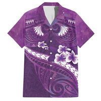 Purple Polynesia Family Matching Off Shoulder Maxi Dress and Hawaiian Shirt Tribal Pattern Tropical Frangipani