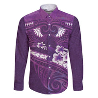 Purple Polynesia Family Matching Short Sleeve Bodycon Dress and Hawaiian Shirt Tribal Pattern Tropical Frangipani