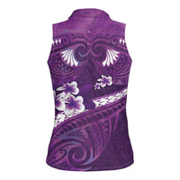 Purple Polynesia Women Sleeveless Polo Shirt Tribal Pattern Tropical Frangipani LT14 - Polynesian Pride