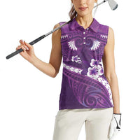 Purple Polynesia Women Sleeveless Polo Shirt Tribal Pattern Tropical Frangipani LT14 - Polynesian Pride
