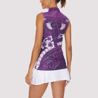 Purple Polynesia Women Sleeveless Polo Shirt Tribal Pattern Tropical Frangipani LT14 - Polynesian Pride
