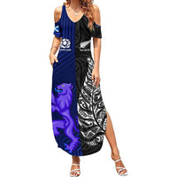 Personalised New Zealand and Scotland Rugby Summer Maxi Dress All Black Maori With Thistle Together LT14 Women Black - Polynesian Pride
