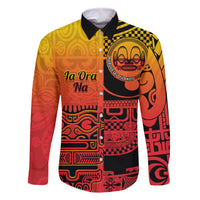 Personalised Ia Ora Na Marquesas Islands Family Matching Off Shoulder Maxi Dress and Hawaiian Shirt Mata Tiki Marquesan Tattoo LT14 Dad's Shirt - Long Sleeve Red - Polynesian Pride
