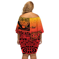 Personalised Ia Ora Na Marquesas Islands Off Shoulder Short Dress Mata Tiki Marquesan Tattoo LT14 - Polynesian Pride