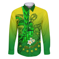 Kia Orana Cook Islands Family Matching Summer Maxi Dress and Hawaiian Shirt Kuki Airani Tattoo Pattern With Sea Turtle LT14 Dad's Shirt - Long Sleeve Green - Polynesian Pride