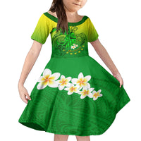 Kia Orana Cook Islands Kid Short Sleeve Dress Kuki Airani Tattoo Pattern With Sea Turtle LT14 KID Green - Polynesian Pride