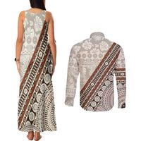 Bula Fiji Couples Matching Tank Maxi Dress and Long Sleeve Button Shirt Fijian Masi Tapa Cloth Vintage Vibes LT14 - Polynesian Pride