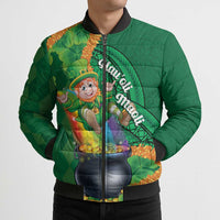 St Patrick's Day Hawaii Bomber Puffer Jacket Hauoli Maoli Funny Shaka Leprechaun