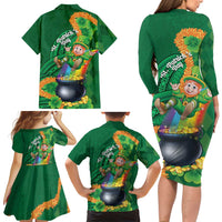 St Patrick's Day Hawaii Family Matching Long Sleeve Bodycon Dress and Hawaiian Shirt Hauoli Maoli Funny Shaka Leprechaun LT14 - Polynesian Pride