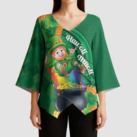 St Patrick's Day Hawaii Kimono Sleeve Blouse Hauoli Maoli Funny Shaka Leprechaun