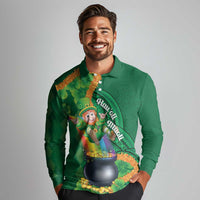 St Patrick's Day Hawaii Long Sleeve Polo Shirt Hauoli Maoli Funny Shaka Leprechaun