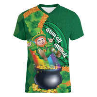 St Patrick's Day Hawaii Women V-Neck T-Shirt Hauoli Maoli Funny Shaka Leprechaun