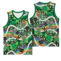 St Patrick's Day Palaka Hawaii Basketball Jersey Kukui Nut Pikake Lei Shamrock Dabbing Leprechaun