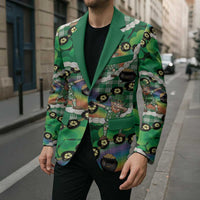 St Patrick's Day Palaka Hawaii Blazer Kukui Nut Pikake Lei Shamrock Dabbing Leprechaun