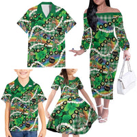 St Patrick's Day Palaka Hawaii Family Matching Off The Shoulder Long Sleeve Dress and Hawaiian Shirt Kukui Nut Pikake Lei Shamrock Dabbing Leprechaun LT14 - Polynesian Pride