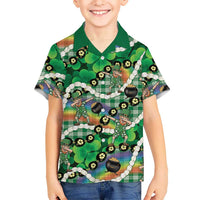 St Patrick's Day Palaka Hawaii Kid Hawaiian Shirt Kukui Nut Pikake Lei Shamrock Dabbing Leprechaun