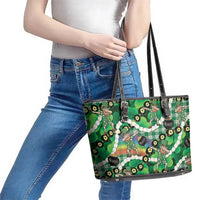St Patrick's Day Palaka Hawaii Leather Tote Bag Kukui Nut Pikake Lei Shamrock Dabbing Leprechaun