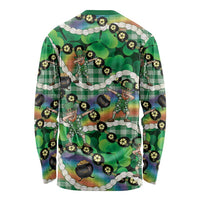 St Patrick's Day Palaka Hawaii Long Sleeve Shirt Kukui Nut Pikake Lei Shamrock Dabbing Leprechaun