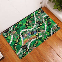 St Patrick's Day Palaka Hawaii Rubber Doormat Kukui Nut Pikake Lei Shamrock Dabbing Leprechaun