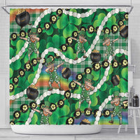 St Patrick's Day Palaka Hawaii Shower Curtain Kukui Nut Pikake Lei Shamrock Dabbing Leprechaun