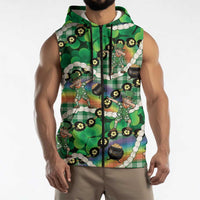 St Patrick's Day Palaka Hawaii Sleeveless Zip Hoodie Kukui Nut Pikake Lei Shamrock Dabbing Leprechaun