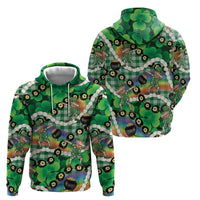 St Patrick's Day Palaka Hawaii Zip Hoodie Kukui Nut Pikake Lei Shamrock Dabbing Leprechaun