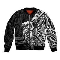 Hafa Adai Guam Discovery Day Sleeve Zip Bomber Jacket Chamorro Latte Stone Hand Black Version