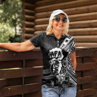 Hafa Adai Guam Discovery Day Women Polo Shirt Chamorro Latte Stone Hand Black Version