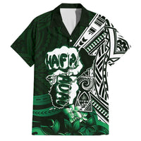 Hafa Adai Guam Discovery Day Family Matching Mermaid Dress and Hawaiian Shirt Chamorro Latte Stone Hand Green Version LT14 Dad's Shirt - Short Sleeve Green - Polynesian Pride