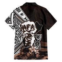 Hafa Adai Guam Discovery Day Family Matching Off Shoulder Short Dress and Hawaiian Shirt Chamorro Latte Stone Hand Brown Version