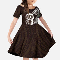Hafa Adai Guam Discovery Day Family Matching Short Sleeve Bodycon Dress and Hawaiian Shirt Chamorro Latte Stone Hand Brown Version LT14 Daughter's Dress Brown - Polynesian Pride