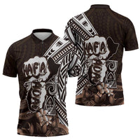 Hafa Adai Guam Discovery Day Zipper Polo Shirt Chamorro Latte Stone Hand Brown Version