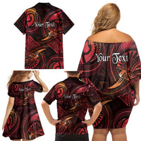 Personalised Polynesia Zodiac Aries Family Matching Off Shoulder Short Dress and Hawaiian Shirt Galaxy Polynesian Pattern Chest Tattoo Style