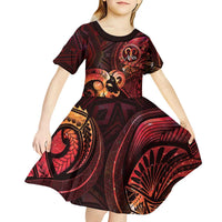 Personalised Polynesia Zodiac Aries Kid Short Sleeve Dress Galaxy Polynesian Pattern Chest Tattoo Style