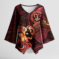 Personalised Polynesia Zodiac Aries Kimono Sleeve Blouse Galaxy Polynesian Pattern Chest Tattoo Style