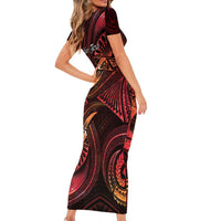Personalised Polynesia Zodiac Aries Short Sleeve Bodycon Dress Galaxy Polynesian Pattern Chest Tattoo Style