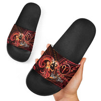 Personalised Polynesia Zodiac Aries Slide Sandals Galaxy Polynesian Pattern Chest Tattoo Style