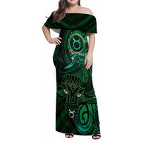 Personalised Polynesia Zodiac Taurus Family Matching Off Shoulder Maxi Dress and Hawaiian Shirt Galaxy Polynesian Pattern Chest Tattoo Style