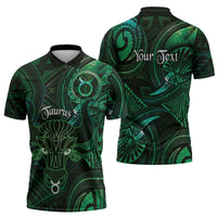 Personalised Polynesia Zodiac Taurus Zipper Polo Shirt Galaxy Polynesian Pattern Chest Tattoo Style