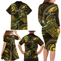 Personalised Polynesia Zodiac Gemini Family Matching Long Sleeve Bodycon Dress and Hawaiian Shirt Galaxy Polynesian Pattern Chest Tattoo Style