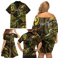 Personalised Polynesia Zodiac Gemini Family Matching Off Shoulder Short Dress and Hawaiian Shirt Galaxy Polynesian Pattern Chest Tattoo Style