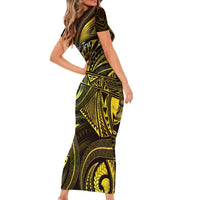Personalised Polynesia Zodiac Gemini Family Matching Short Sleeve Bodycon Dress and Hawaiian Shirt Galaxy Polynesian Pattern Chest Tattoo Style