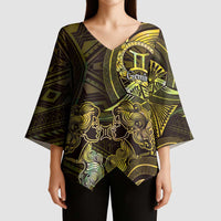 Personalised Polynesia Zodiac Gemini Kimono Sleeve Blouse Galaxy Polynesian Pattern Chest Tattoo Style