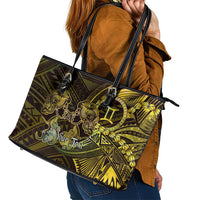 Personalised Polynesia Zodiac Gemini Leather Tote Bag Galaxy Polynesian Pattern Chest Tattoo Style