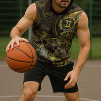 Personalised Polynesia Zodiac Gemini Sleeveless Hoodie Galaxy Polynesian Pattern Chest Tattoo Style