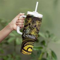 Personalised Polynesia Zodiac Gemini Tumbler With Handle Galaxy Polynesian Pattern Chest Tattoo Style