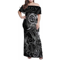 Personalised Polynesia Zodiac Cancer Family Matching Off Shoulder Maxi Dress and Hawaiian Shirt Galaxy Polynesian Pattern Chest Tattoo Style